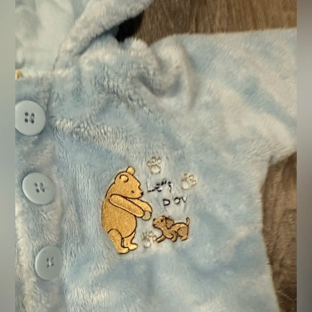 Disney Classic Pooh Hooded Footed Fleece One Piece | Newborn | Blue